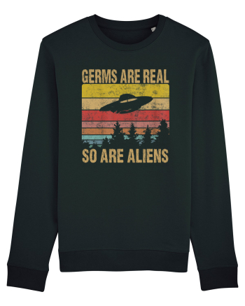 Germs Are Real So Are Aliens Retro Distressed Sunset Alien UFO Black