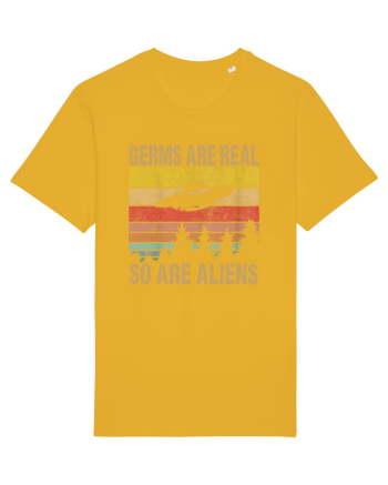 Germs Are Real So Are Aliens Retro Distressed Sunset Alien UFO Spectra Yellow