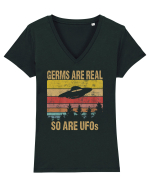 Germs Are Real So Are UFOs Retro Distressed Sunset Alien Tricou mânecă scurtă guler V Damă Evoker