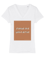 staying idle while active2 Tricou mânecă scurtă guler V Damă Evoker