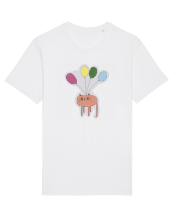 cat with baloons White