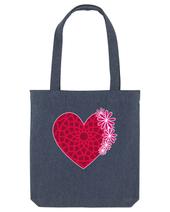 Valentine's Love Heart Daisies Midnight Blue