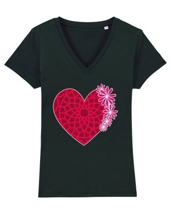 Valentine's Love Heart Daisies Black