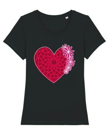 Valentine's Love Heart Daisies Black