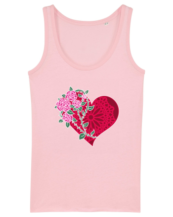 Valentine's Love Heart Roses Cotton Pink