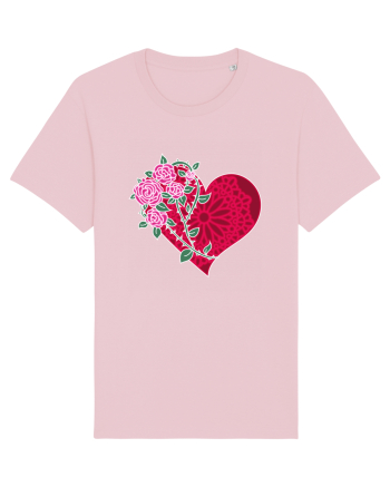 Valentine's Love Heart Roses Cotton Pink