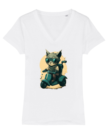 Cat on scooter White