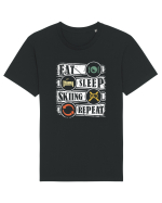 Sporturi de iarnă - Eat sleep skiing repeat Tricou mânecă scurtă Unisex Rocker