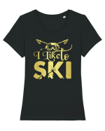 Sporturi de iarnă - I like to ski Tricou mânecă scurtă guler larg fitted Damă Expresser