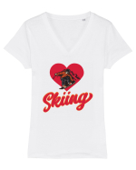Sporturi de iarnă - Love skiing Tricou mânecă scurtă guler V Damă Evoker