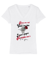 Roses are red Violets are blue I have 5 fingers The middle one's For you Tricou mânecă scurtă guler V Damă Evoker