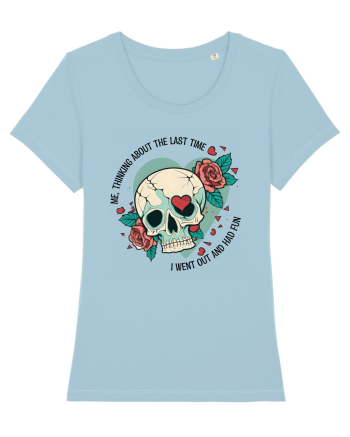 Funny Thinking Skeleton Valentine Skull Sky Blue