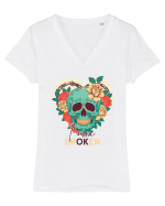 I am Broken Ok Skeleton Valentine Skull Tricou mânecă scurtă guler V Damă Evoker
