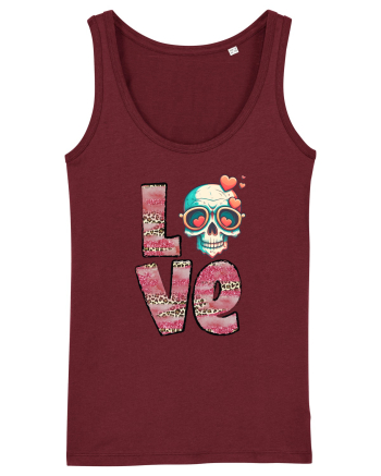 Love Heart Valentine Skull Burgundy