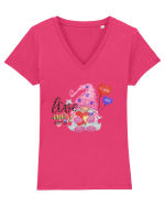 Love More Worry Less Gnome Tricou mânecă scurtă guler V Damă Evoker