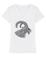 Capricorn-zodiac B&W Tricou mânecă scurtă guler V Damă Evoker