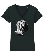 Fecioara-zodiac B&W Tricou mânecă scurtă guler V Damă Evoker