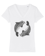 Pesti-zodiac B&W Tricou mânecă scurtă guler V Damă Evoker