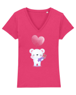 Happy Valentine Polar Bear Tricou mânecă scurtă guler V Damă Evoker