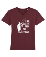 Eat sleep fish repeat Tricou mânecă scurtă guler V Bărbat Presenter