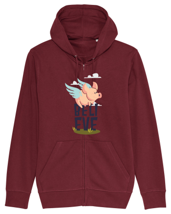 Believe Flying Pig Burgundy