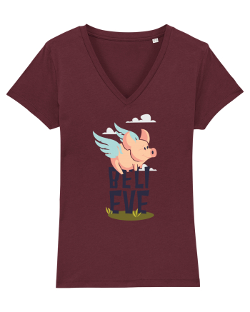 Believe Flying Pig Burgundy