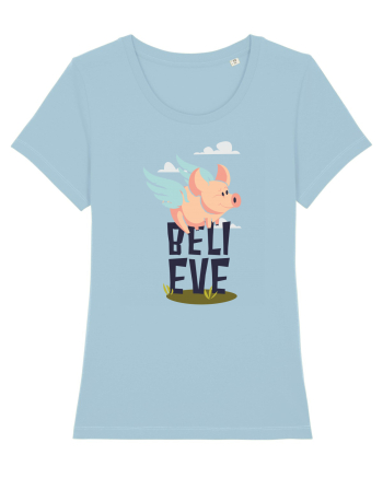 Believe Flying Pig Sky Blue