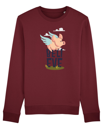 Believe Flying Pig Burgundy