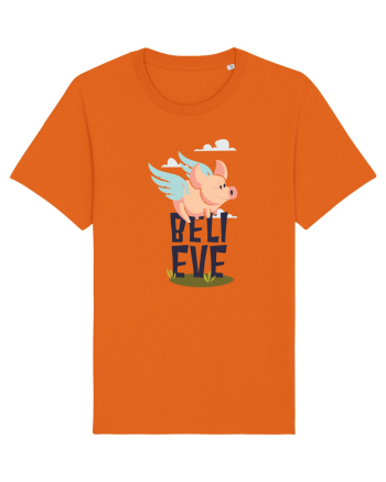 Believe Flying Pig Bright Orange