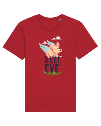 Believe Flying Pig Red