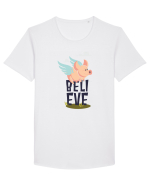 Believe Flying Pig Tricou mânecă scurtă guler larg Bărbat Skater