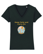 KEEP CALM AND CARRY ON Tricou mânecă scurtă guler V Damă Evoker