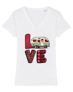 Love camping van Tricou mânecă scurtă guler V Damă Evoker