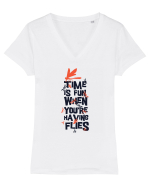 Time Is Fun When You're Having Flies Tricou mânecă scurtă guler V Damă Evoker