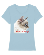 Hug a cat today Tricou mânecă scurtă guler larg fitted Damă Expresser