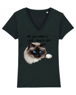 All you need is LOVE... and a cat! Tricou mânecă scurtă guler V Damă Evoker