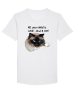 All you need is LOVE... and a cat! Tricou mânecă scurtă guler larg Bărbat Skater