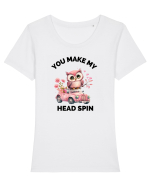 You make my head spin, Bufnita iubitoare roz masina flori Tricou mânecă scurtă guler larg fitted Damă Expresser