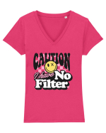 Caution I have no filter Tricou mânecă scurtă guler V Damă Evoker