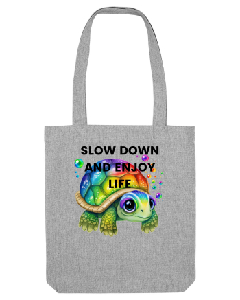 Broasca testoasa pictata in acuarela cu mesajul  Slow Down and Enjoy Life Heather Grey