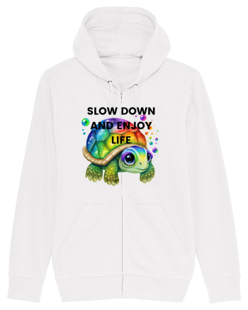 Broasca testoasa pictata in acuarela cu mesajul  Slow Down and Enjoy Life White