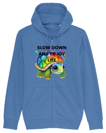 Broasca testoasa pictata in acuarela cu mesajul  Slow Down and Enjoy Life Bright Blue