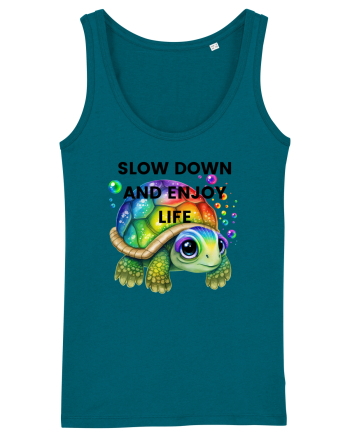 Broasca testoasa pictata in acuarela cu mesajul  Slow Down and Enjoy Life Ocean Depth