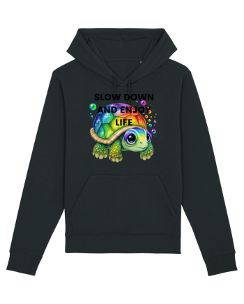 Broasca testoasa pictata in acuarela cu mesajul  Slow Down and Enjoy Life Black