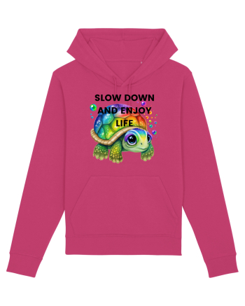 Broasca testoasa pictata in acuarela cu mesajul  Slow Down and Enjoy Life Raspberry