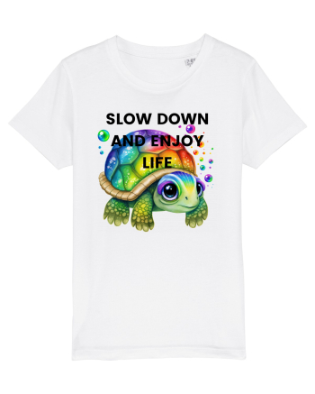Broasca testoasa pictata in acuarela cu mesajul  Slow Down and Enjoy Life White