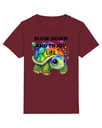 Broasca testoasa pictata in acuarela cu mesajul  Slow Down and Enjoy Life Burgundy