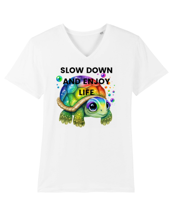 Broasca testoasa pictata in acuarela cu mesajul  Slow Down and Enjoy Life White
