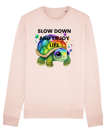 Broasca testoasa pictata in acuarela cu mesajul  Slow Down and Enjoy Life Candy Pink