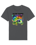 Broasca testoasa pictata in acuarela cu mesajul  Slow Down and Enjoy Life Tricou mânecă scurtă Unisex Rocker